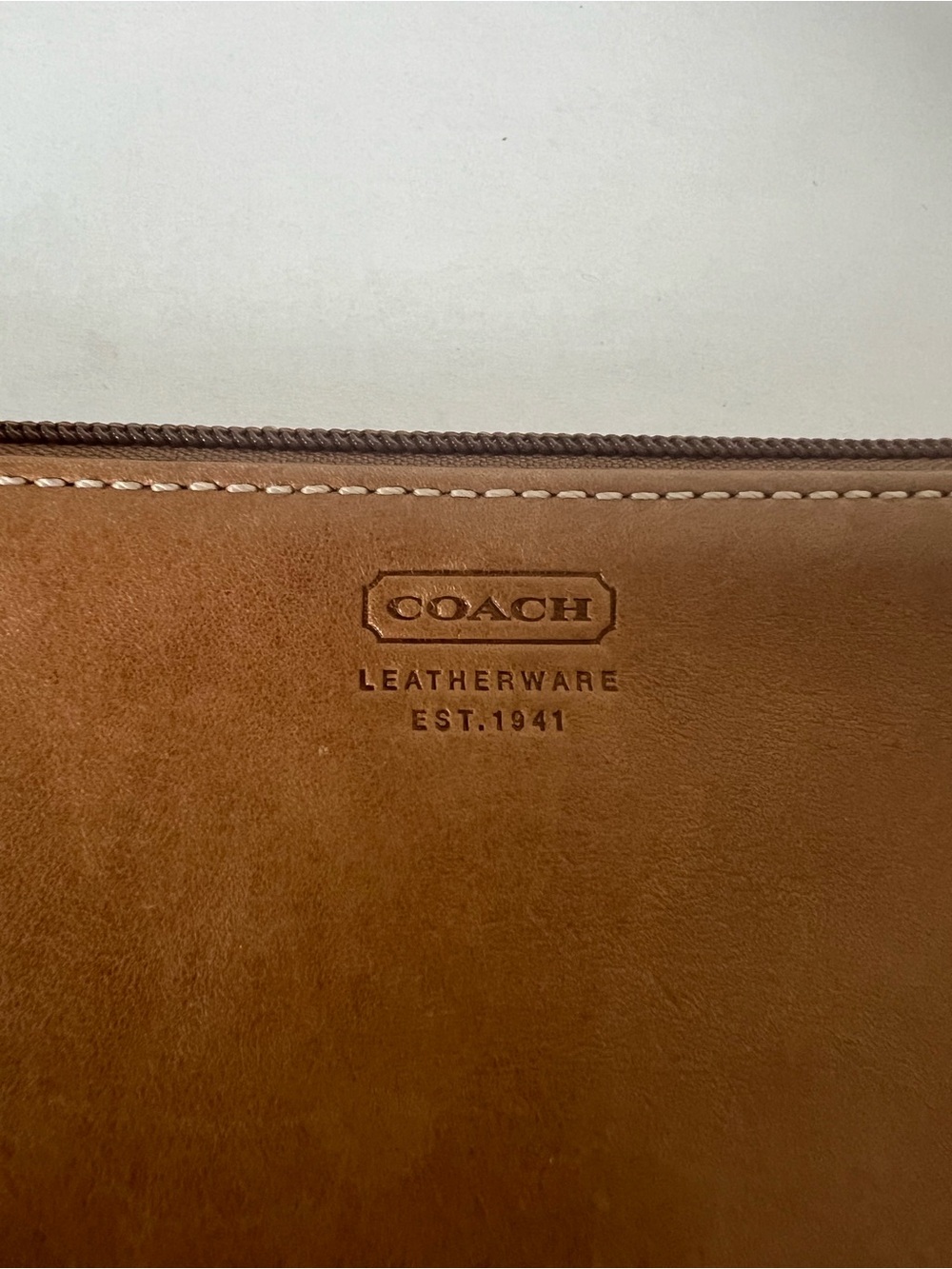 Coach Leather Wristlet in Tan Brown